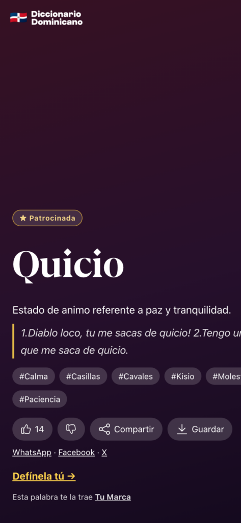 Una palabra patrocinada en La Chercha, con el distintivo y el crédito del patrocinador