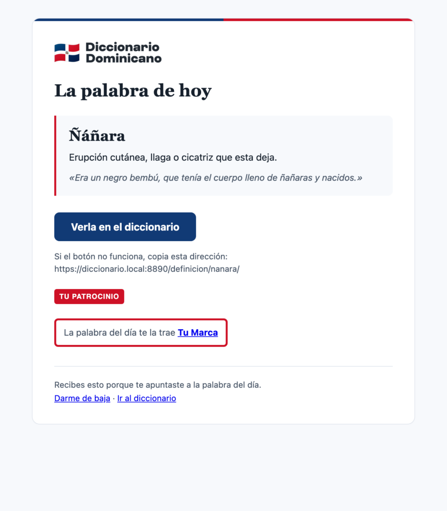 El crédito del patrocinador dentro del boletín diario